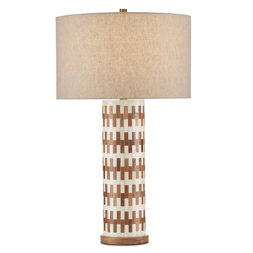 Currey and Company Tia White & Natural & Antique Brass Table Lamp with Drum Shade