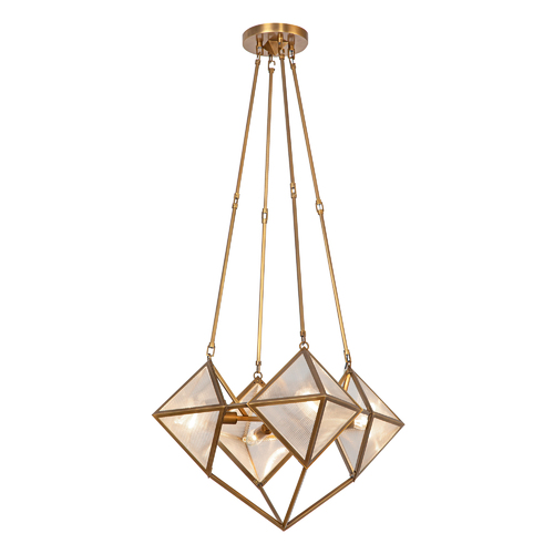 Cairo Chandelier in Vintage Brass with Ribbed Glass by Alora Lighting