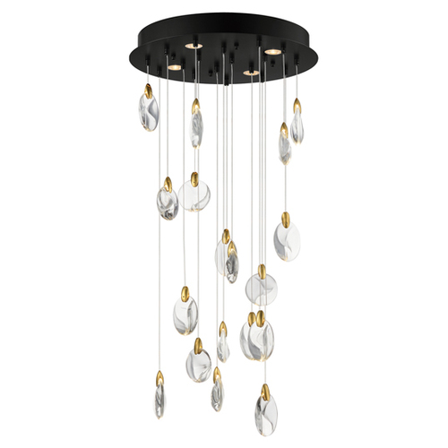 Pebble 18-Light Pendant in Black & Polished Gold by ET2 Lighting