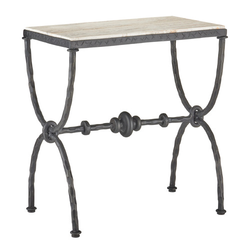 Currey and Company Agora White Travertine & Rustic Bronze Coffee & End Table