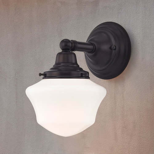 Schoolhouse Sconce Bronze White Opal Glass 1 Light 6 Inch Width