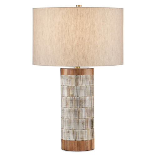 Currey and Company Hyson Natural Horn & Brass Table Lamp with Drum Shade