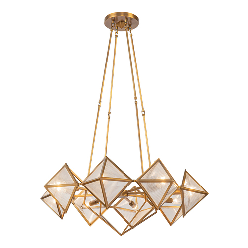 Cairo Chandelier in Vintage Brass with Ribbed Glass by Alora Lighting