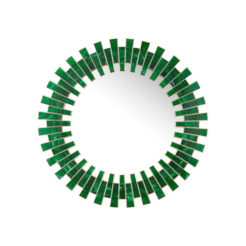 Glasdele Emerald Round Mirror in Green & Antique Brass by Currey & Co