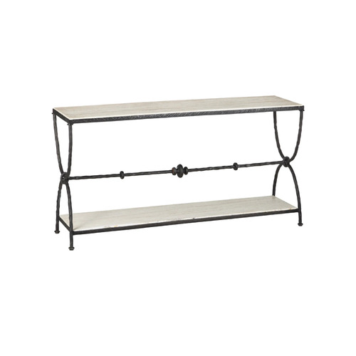 Currey and Company Agora White Travertine & Rustic Bronze Table