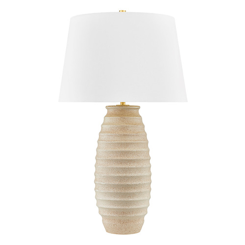 Hudson Valley Lighting Haddam Aged Brass & Ceramic Textured Fawn LED Table Lamp with Empire Shade