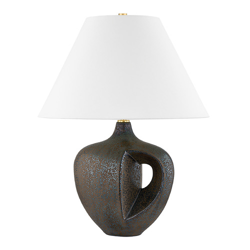 Hudson Valley Lighting Avenel Aged Brass & Ceramic Reactive Bronze LED Table Lamp with Empire Shade