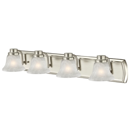 Alabaster Glass 4-Light Bathroom Light in Satin Nickel