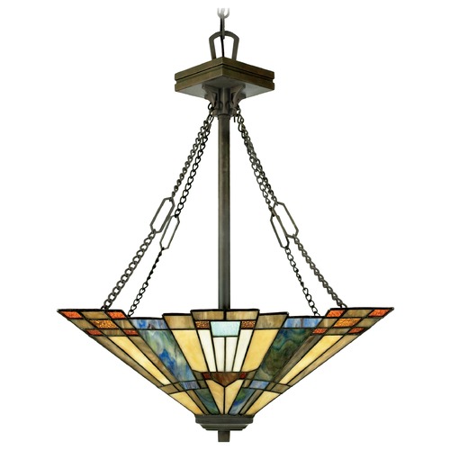 Quoizel Lighting Pendant Light with Multi-Color Glass in Valiant Bronze Finish TFIK2817VA