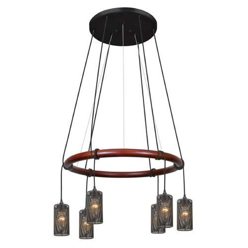 Besa Lighting Besa Lighting Cirque 120v Black & Stained Real Wood Multi-Light Pendant with Cylindrical Shade CIRQUE-120V-BK-MS