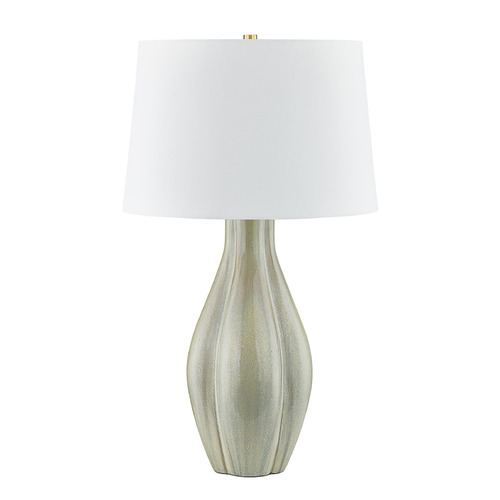 Hudson Valley Lighting Galloway Aged Brass & Ceramic Coastal Green LED Table Lamp with Drum Shade