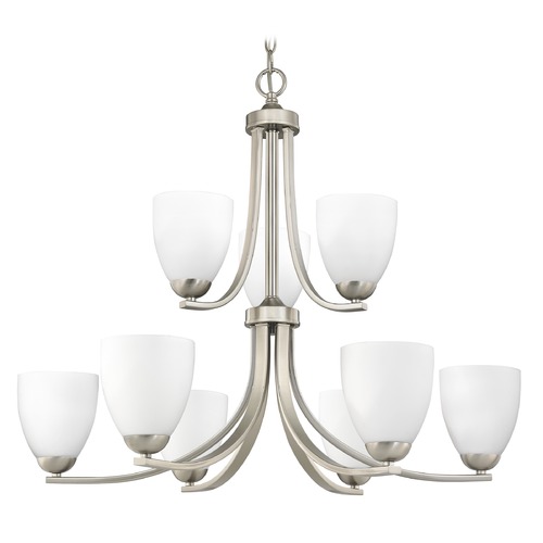 Dalton 9-Light Chandelier in Satin Nickel with White Modern Bell Glass