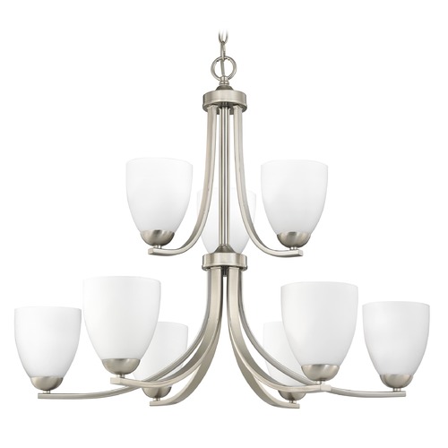 Design Classics Lighting Dalton 9-Light Chandelier in Satin Nickel with White Modern Bell Glass 586-09 GL1028MB