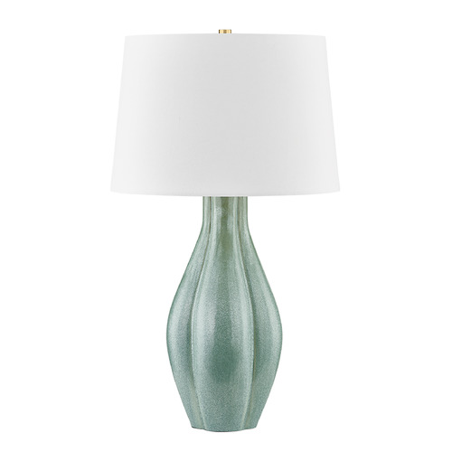Hudson Valley Lighting Galloway Aged Brass & Ceramic Moss Ivory LED Table Lamp with Drum Shade