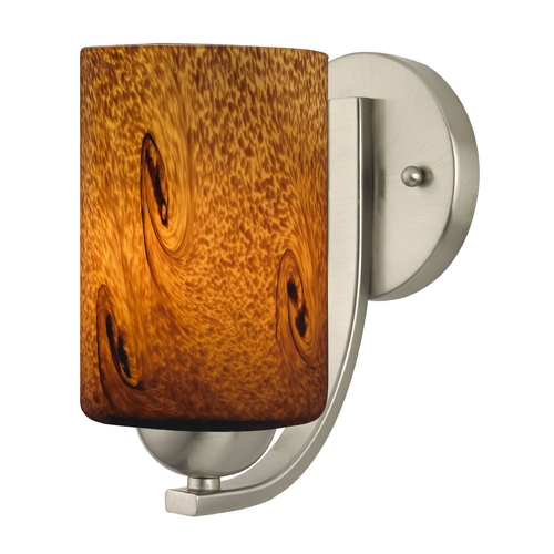 Sconce with Brown Art Glass in Satin Nickel Finish
