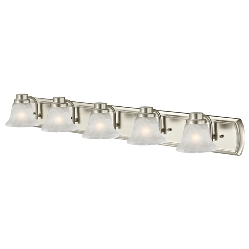Alabaster Glass 5-Light Bathroom Light in Satin Nickel