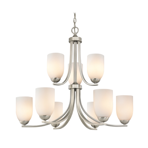 Design Classics Lighting Dalton 9-Light Satin Nickel Chandelier with Shiny Opal Dome Glass 586-09 GL1024D