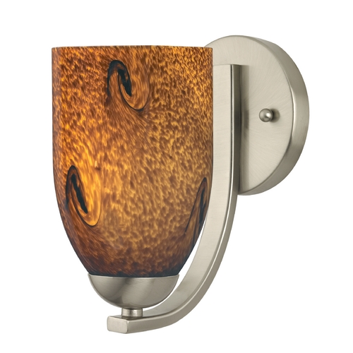 Sconce with Brown Art Glass in Satin Nickel Finish