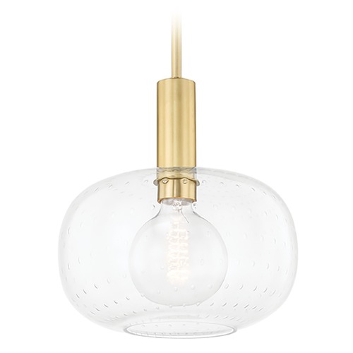 Mitzi by Hudson Valley Harlow Aged Brass Pendant with Oval Shade by Mitzi by Hudson Valley H403701-AGB