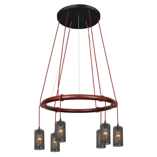 Besa Lighting Besa Lighting Cirque 120v Black & Stained Real Wood LED Multi-Light Pendant with Cylindrical Shade CIRQUE-120V-EDIL-RD-MS