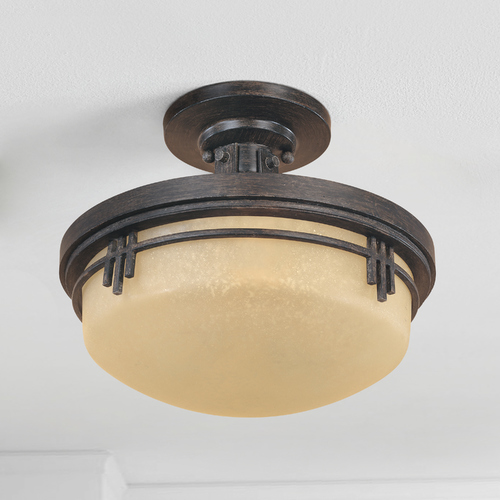 Designers Fountain Lighting Semi-Flushmount Light with Beige / Cream Glass in Warm Mahogany Finish 82111-WM