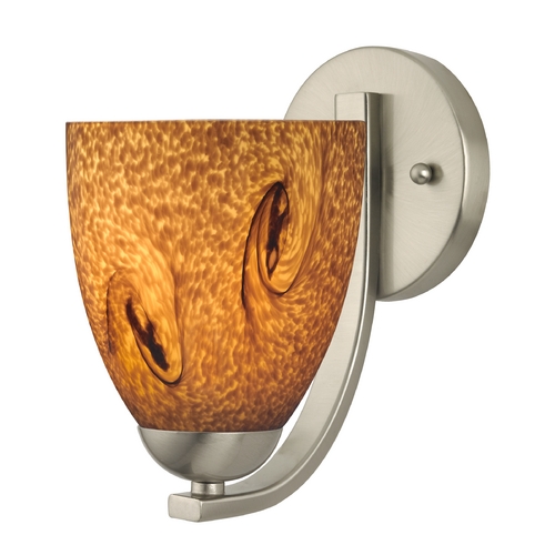 Sconce with Brown Art Glass in Satin Nickel Finish