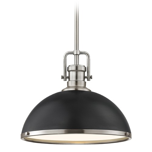 Industrial Pendant Light Black and Satin Nickel 13.38-Inch Wide