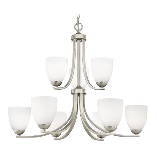 Dalton 9-Light Chandelier in Satin Nickel with Shiny Opal Glass