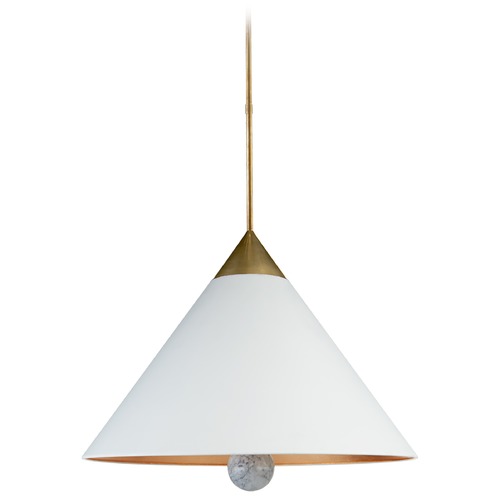Visual Comfort Signature Collection Kelly Wearstler Cleo Pendant in Brass & White Marble by Visual Comfort Signature KW5515ABWMWHT