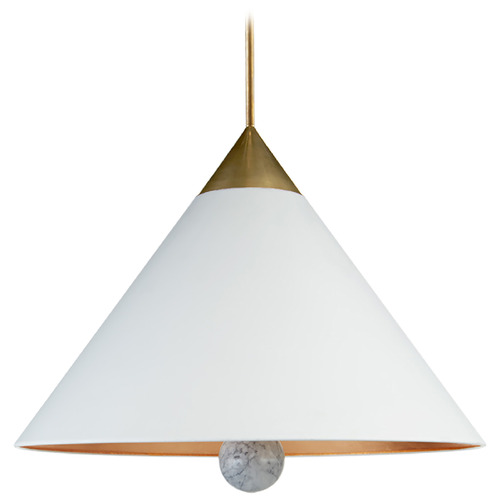 Visual Comfort Signature Collection Kelly Wearstler Cleo Pendant in Brass & White Marble by Visual Comfort Signature KW5515ABWMWHT