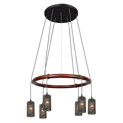 Besa Lighting Besa Lighting Cirque 120v Black & Stained Real Wood LED Multi-Light Pendant with Cylindrical Shade CIRQUE-120V-EDIL-SL-MS