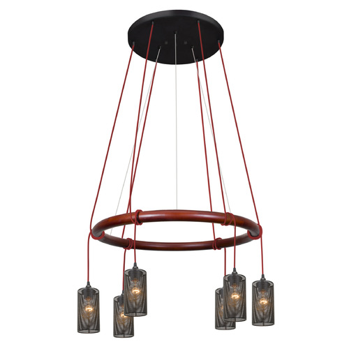 Besa Lighting Besa Lighting Cirque 120v Black & Stained Real Wood Multi-Light Pendant with Cylindrical Shade CIRQUE-120V-RD-MS