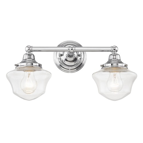 Clear Glass Schoolhouse Bathroom Light Chrome 2 Light 17 Inch Length