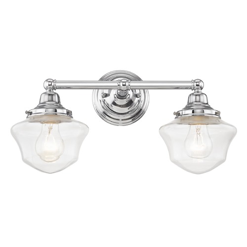 Design Classics Lighting Clear Glass Schoolhouse Bathroom Light Chrome 2 Light 17 Inch Length WC2-26 GC6-CL