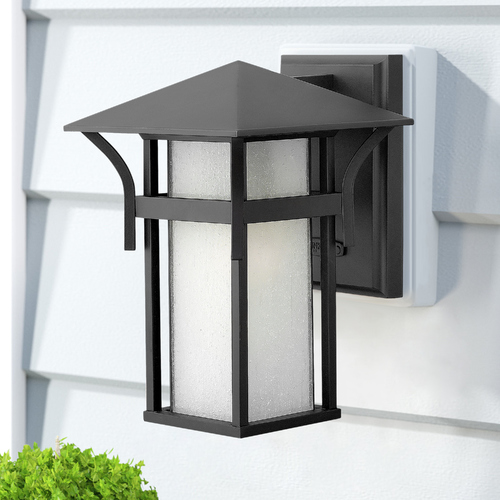 Hinkley Etched Seeded Glass Outdoor Wall Light Black Hinkley 2570SK