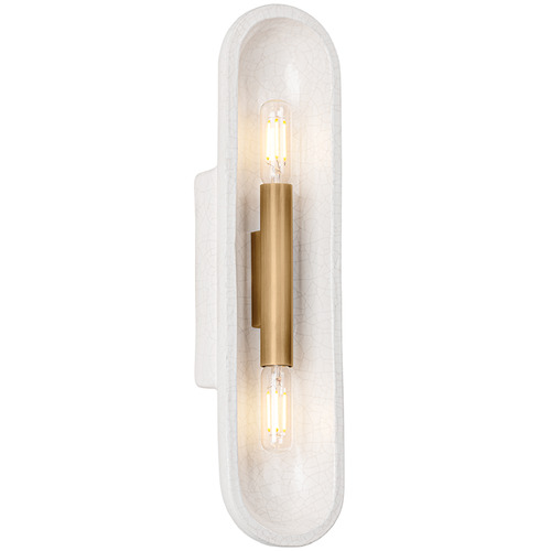 Troy Lighting Lane Patina Brass & Ceramic White Large Crackle LED Sconce