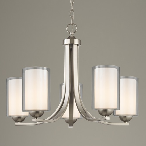 Dalton 5-Light Satin Nickel Chandelier with White & Clear Glass