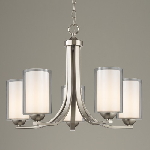 Design Classics Lighting Dalton 5-Light Satin Nickel Chandelier with White & Clear Glass 584-09 GL1061 GL1040C