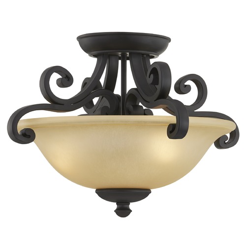 Midnight Bronze Scroll Semi-Flush Mount with Amber Glass