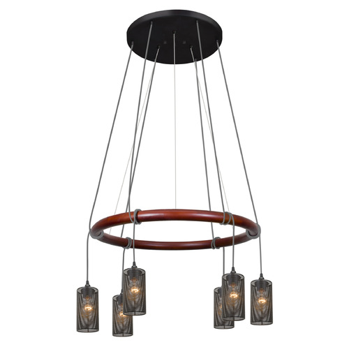 Besa Lighting Besa Lighting Cirque 120v Black & Stained Real Wood Multi-Light Pendant with Cylindrical Shade CIRQUE-120V-SL-MS