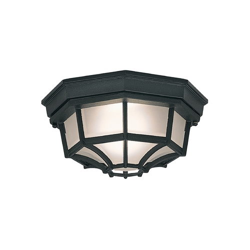 Flush Mount with White Glass in Black Finish