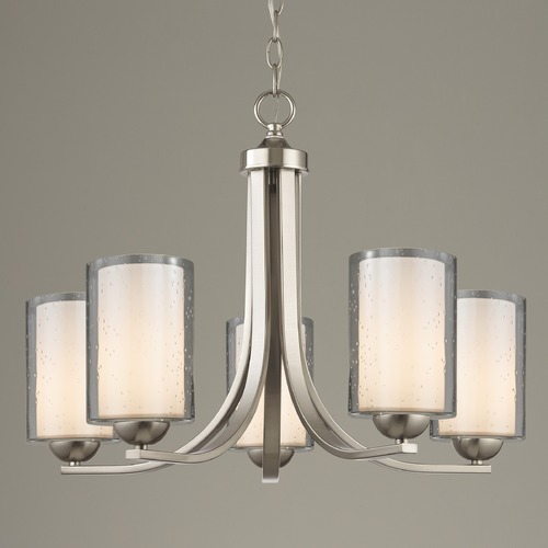 Dalton 5-Light Satin Nickel Chandelier with White & Seeded Glass