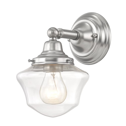 Design Classics Lighting Clear Glass Schoolhouse Sconce Satin Nickel 1 Light 6 Inch Width WC1-09 GC6-CL