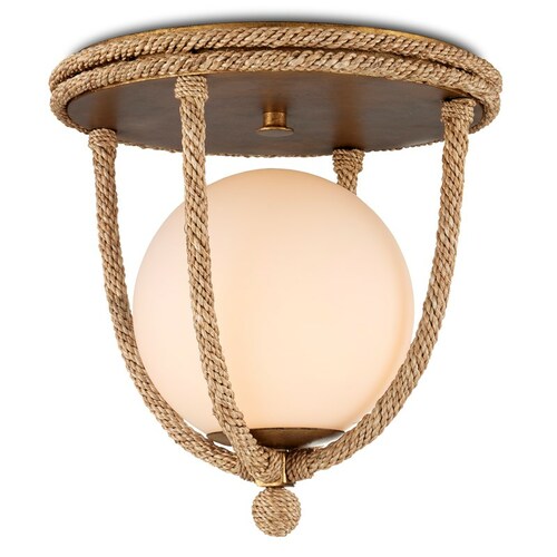 Currey and Company Lighting Passageway Rope Flush Mount in Natural & Dorado Gold by Currey & Co 9999-0069