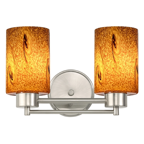 Modern Bathroom Light with Brown Art Glass in Satin Nickel Finish
