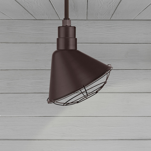 Bronze Pendant Barn Light with 12-Inch Caged Scoop Shade