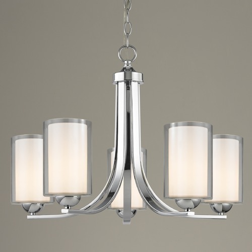 Design Classics Lighting Dalton 5-Light Chandelier in Chrome with White & Clear Glass 584-26 GL1061 GL1040C