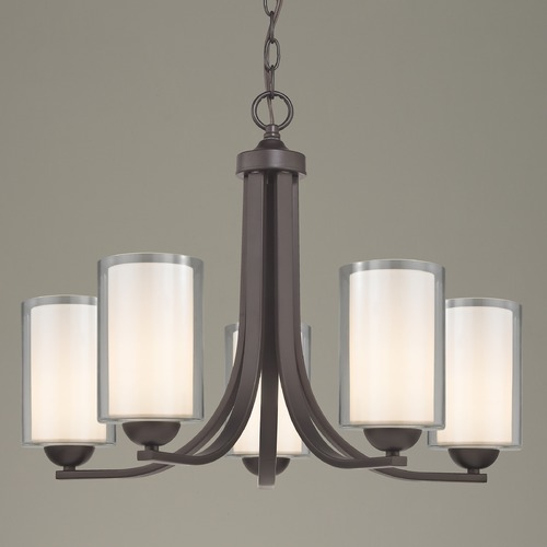 Design Classics Lighting Dalton 5-Light Chandelier in Bronze with White & Clear Cylinder Glass 584-220 GL1061 GL1040C