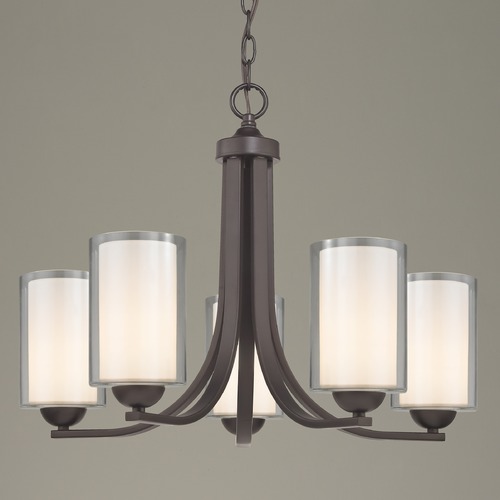Dalton 5-Light Chandelier in Bronze with White & Clear Cylinder Glass