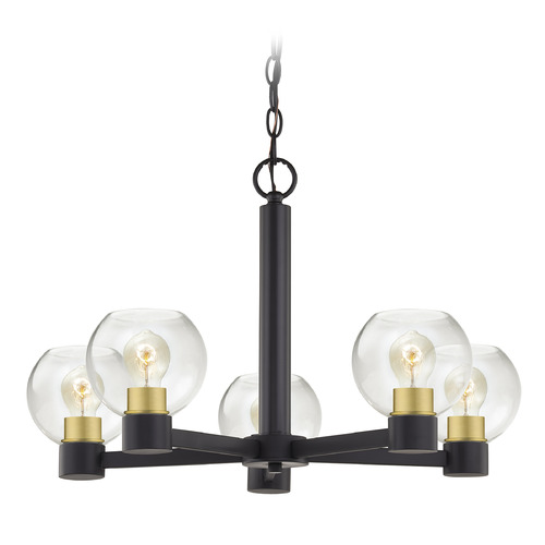 Design Classics Lighting Vashon 5-Light Chandelier in Matte Black & Brass by Design Classics 2105-07 BK SB G1832-CL